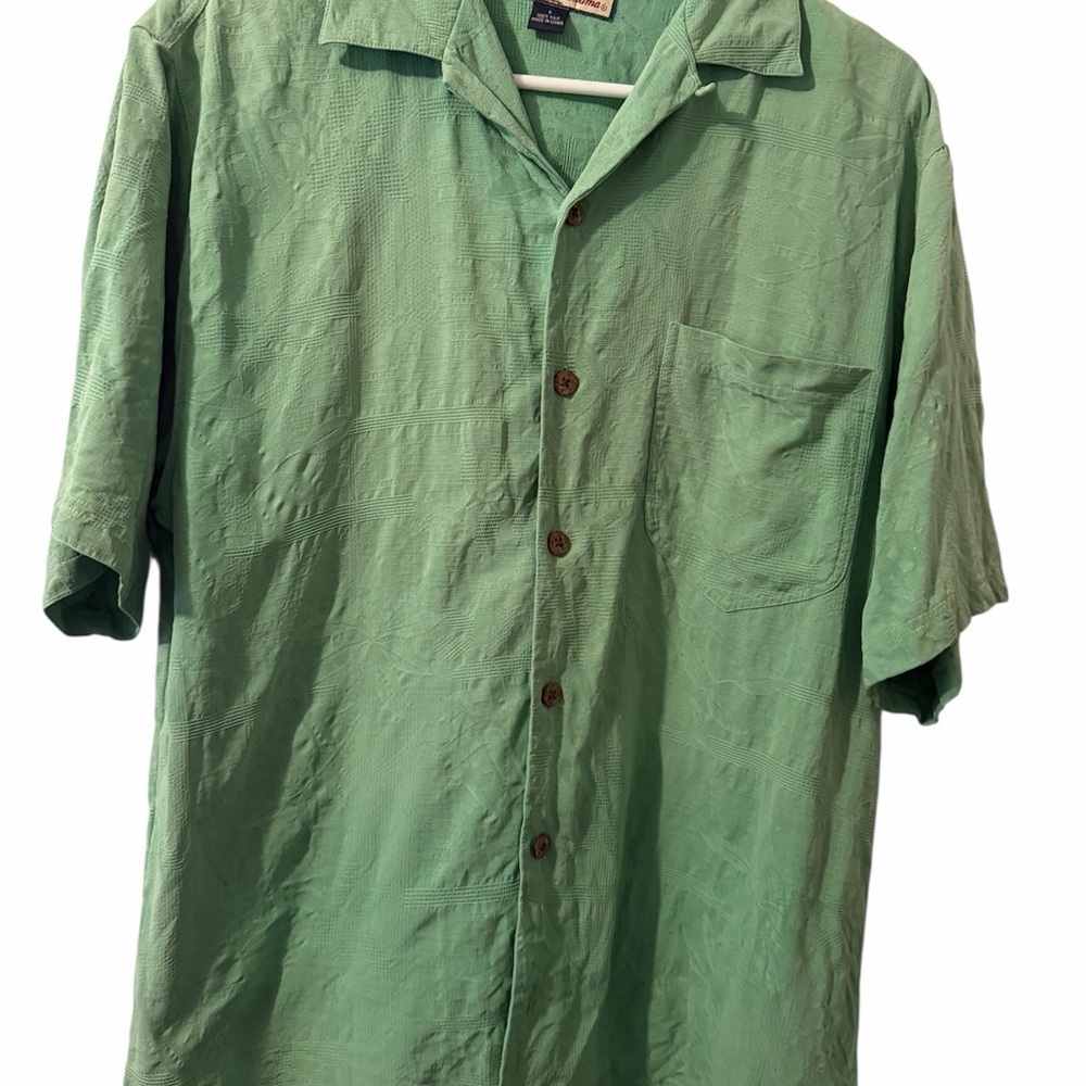 Tommy Bahama 100% Silk Textured Sage Green Shirt Sleeve Shirt Tropic Vacation - Picture 2 of 5